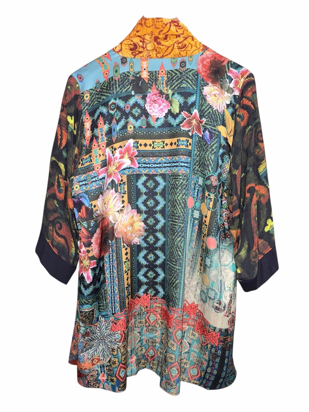John Mark Floral Embroidered Patchwork Open Front Kimono/Cardigan Bohemian - Picture 5 of 8